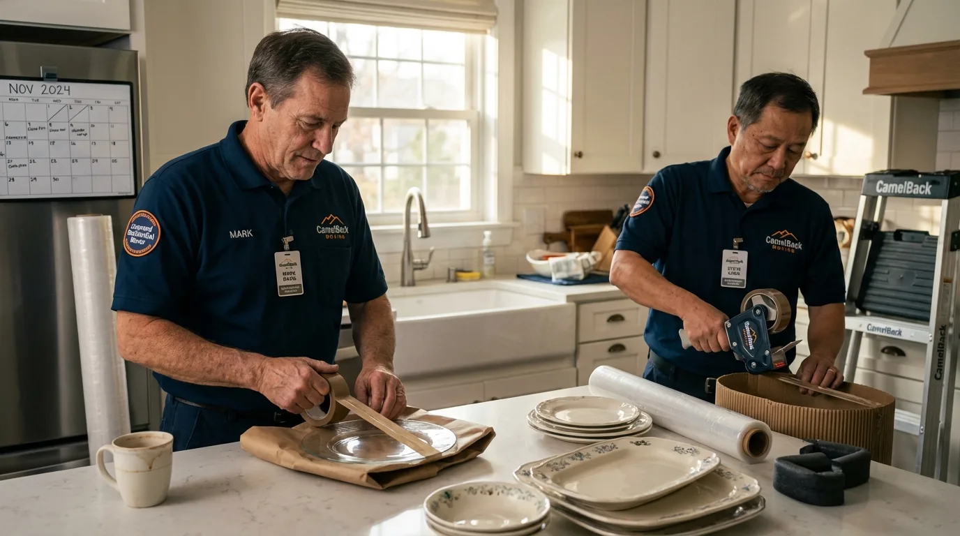 Professional crew packing kitchen dishware in Hartsville, SC